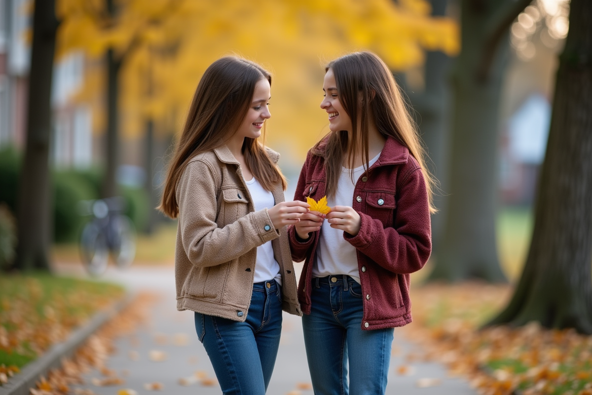Jumelles adolescentes riant en regardant une feuille d