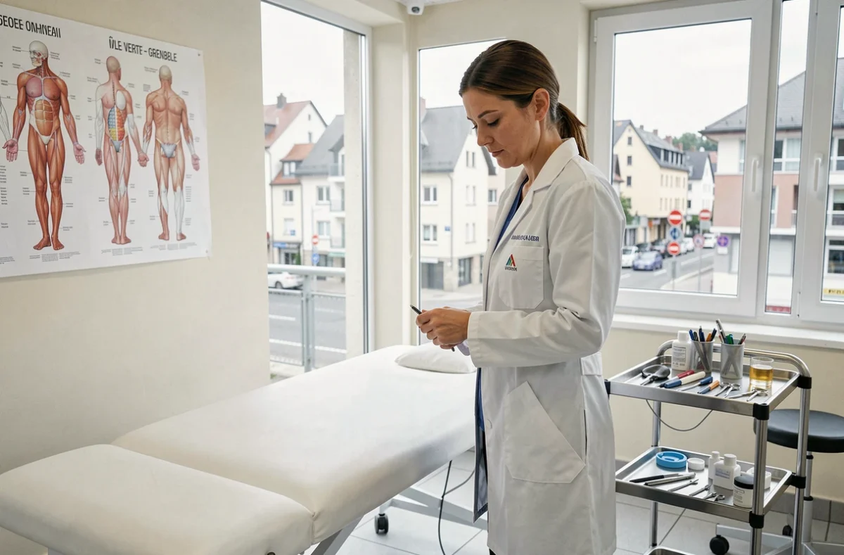 Cabinet d'ostéopathie Centre Ostéo Grenoble dans le quartier Île-Verte, salle de traitement professionnelle avec table blanche