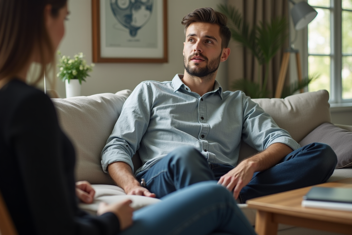 Jeune homme en consultation dans un espace cosy