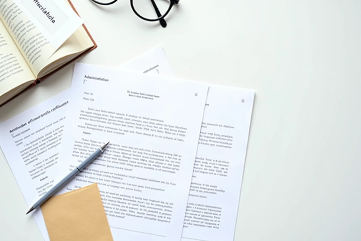 Vue aérienne de courriers administratifs pour invalidité catégorie 2 avec modèles de lettres pour Pôle emploi et CPAM posés sur un bureau