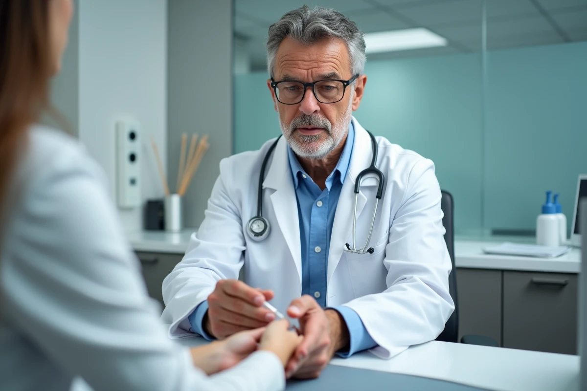 Dermatologue appliquant un traitement sur une keratose