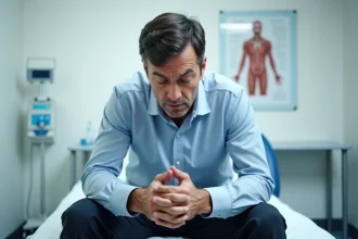 Homme d'âge moyen anxieux dans un contexte hospitalier