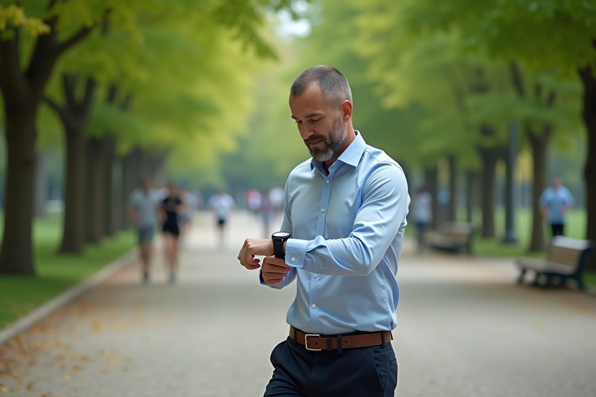 Homme en promenade dans un parc urbain calme