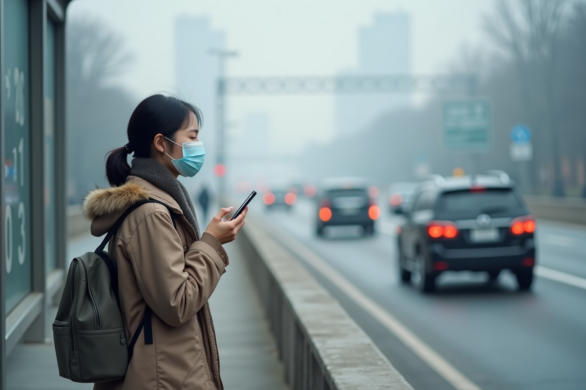 Jeune femme avec masque à l