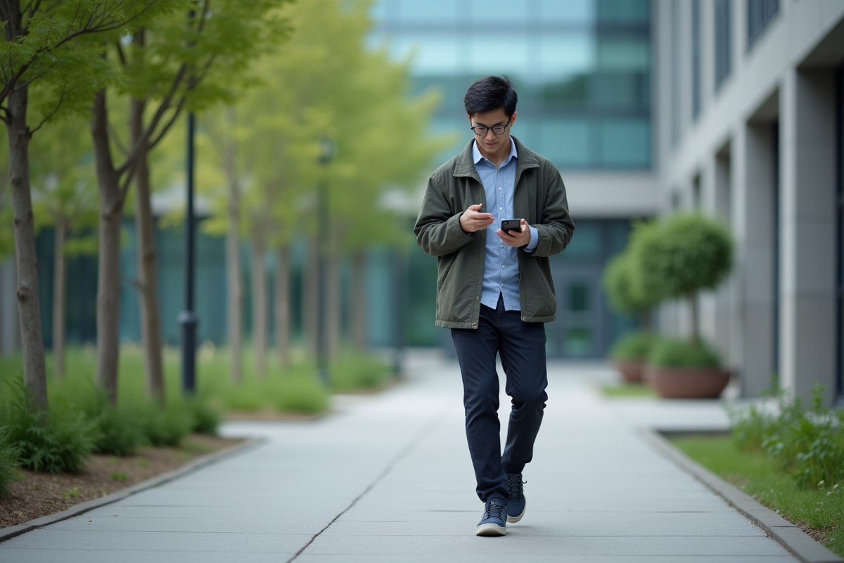 Jeune homme asiatique marche dans un chemin d