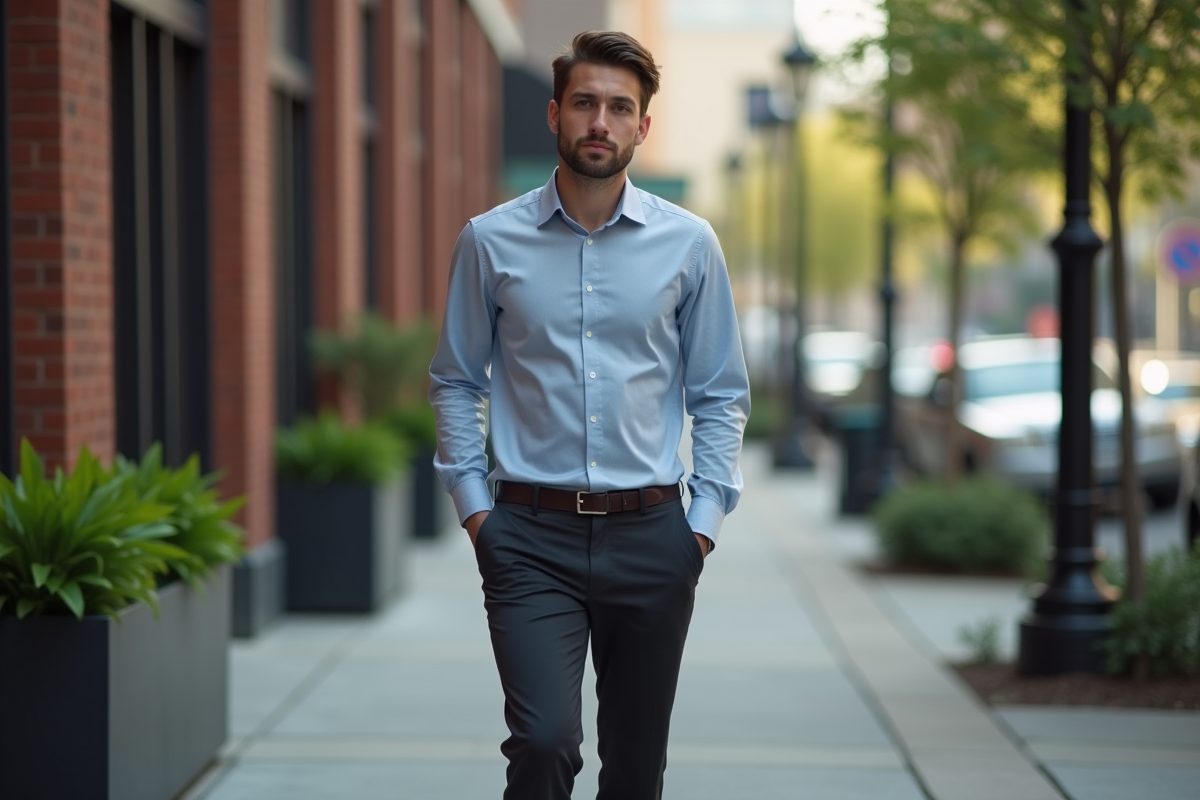 Jeune homme marchant seul dans une rue de ville