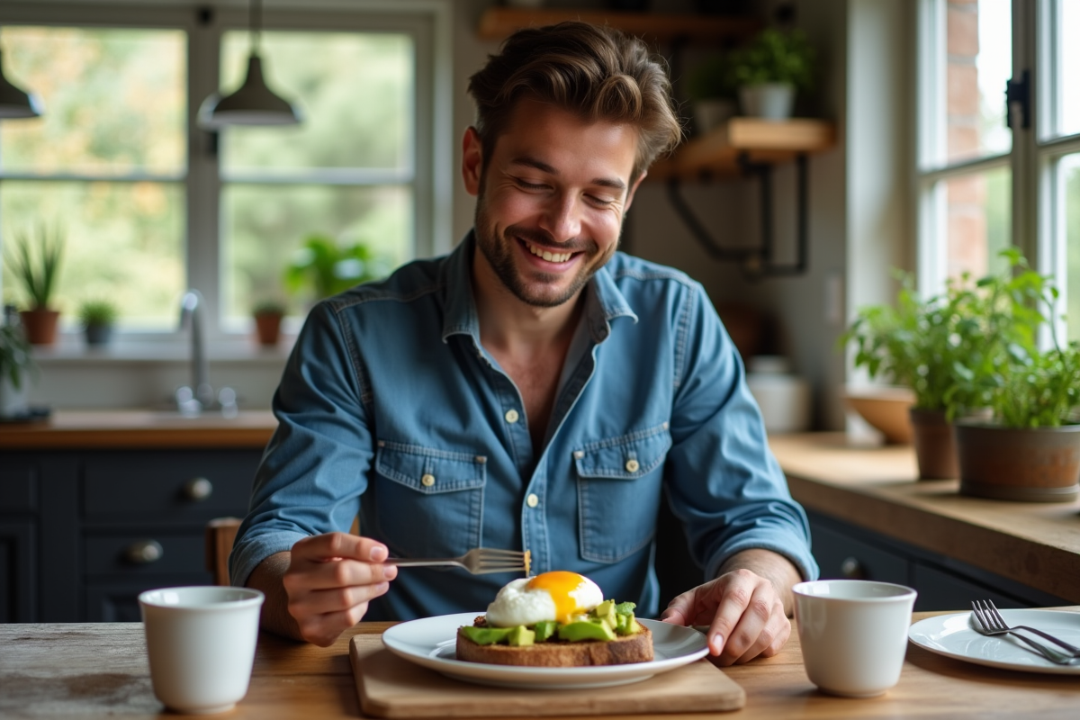 Jeune homme dégustant un toast à l