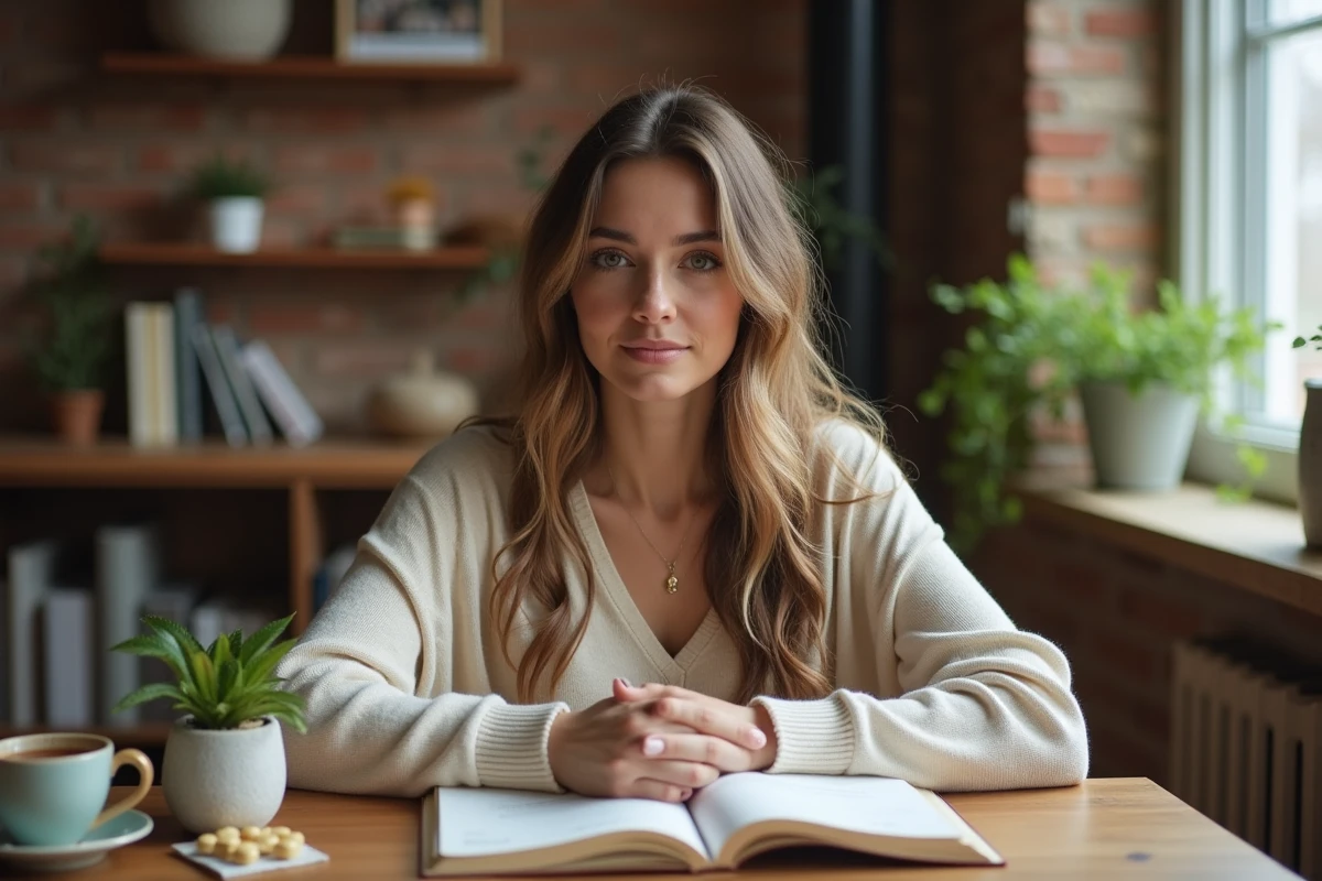 Femme notant son expérience de cure Lulutox dans un journal bien-être à la maison