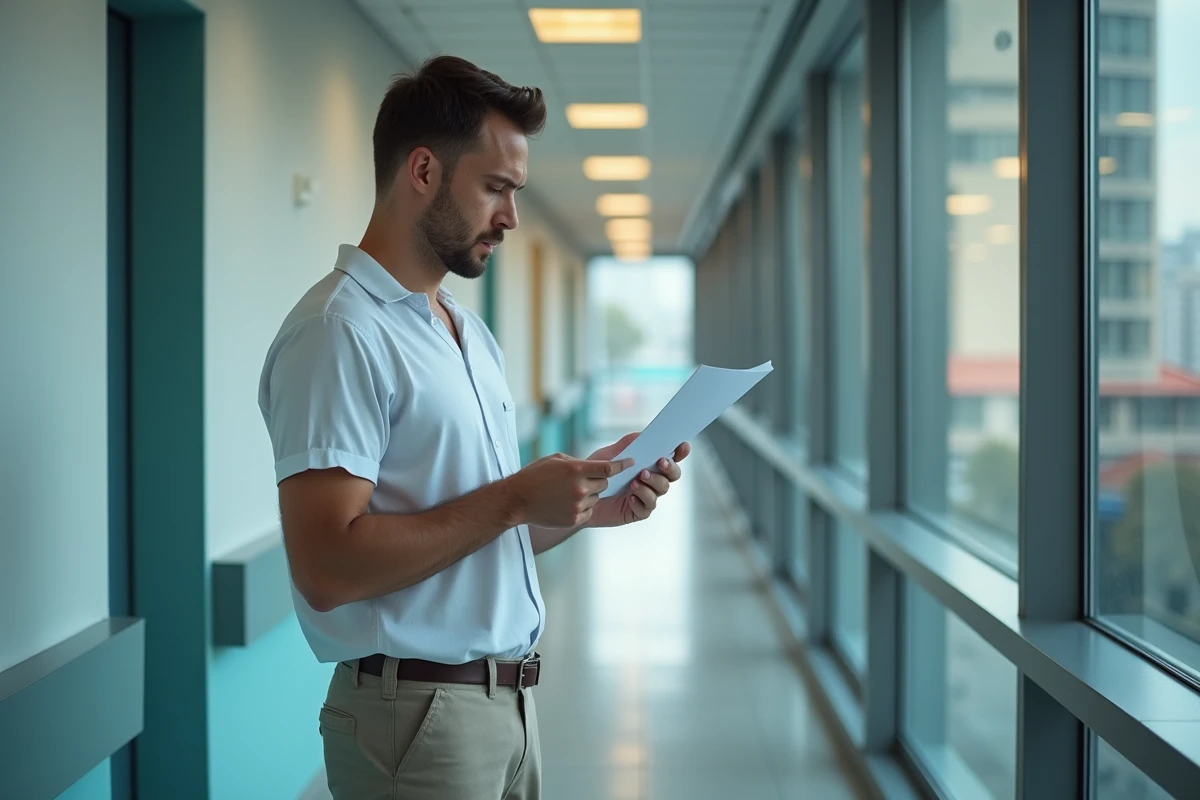 Jeune homme lisant ses résultats dans un hôpital