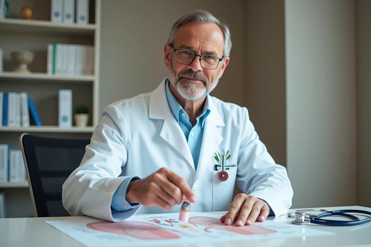 Médecin gastro-entérologue présentant des probiotiques recommandés pour traiter la colite et le syndrome de l'intestin irritable