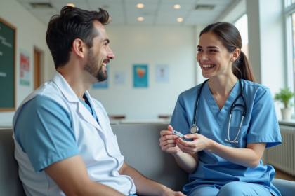 Jeune medecin souriante prepare une injection en clinique