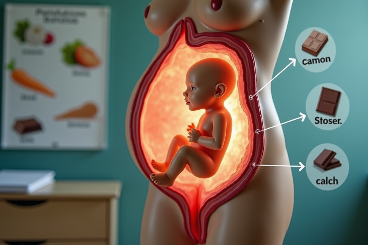 Modèle anatomique de fetus de 20 semaines dans un poster éducatif