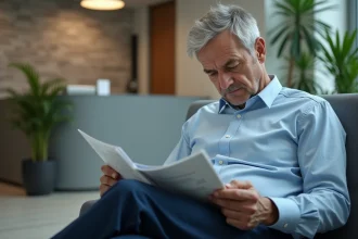 Homme d'âge moyen dans une salle d'attente moderne