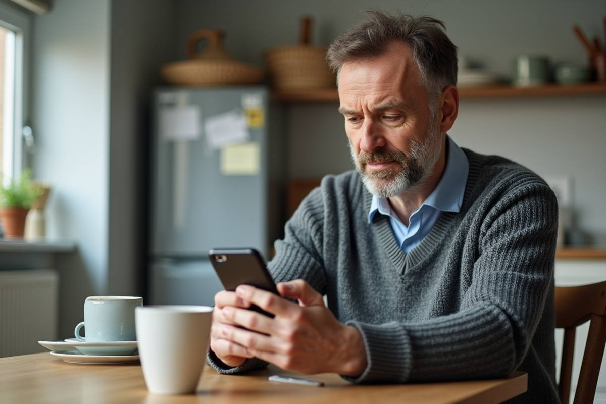 Patient homme vérifiant facture teleconsultation à la maison
