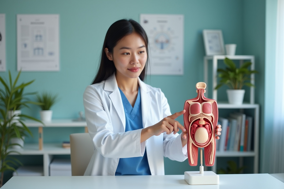 Médecin montrant un modèle anatomique de l