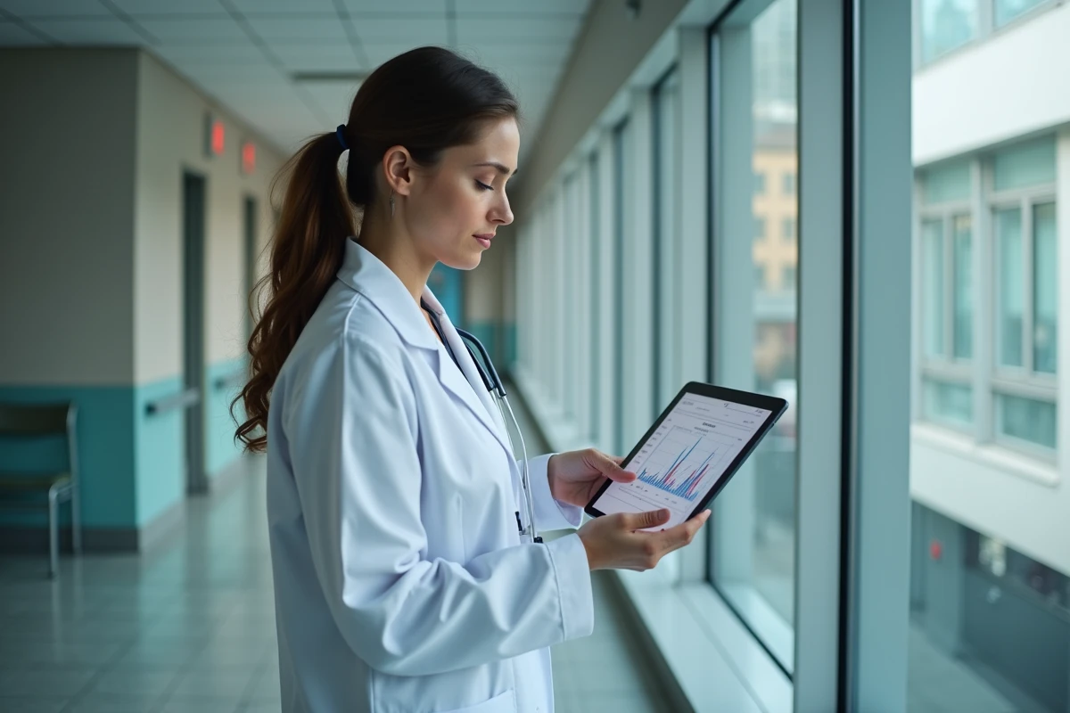 Professionnelle médicale examinant des graphiques sur une tablette