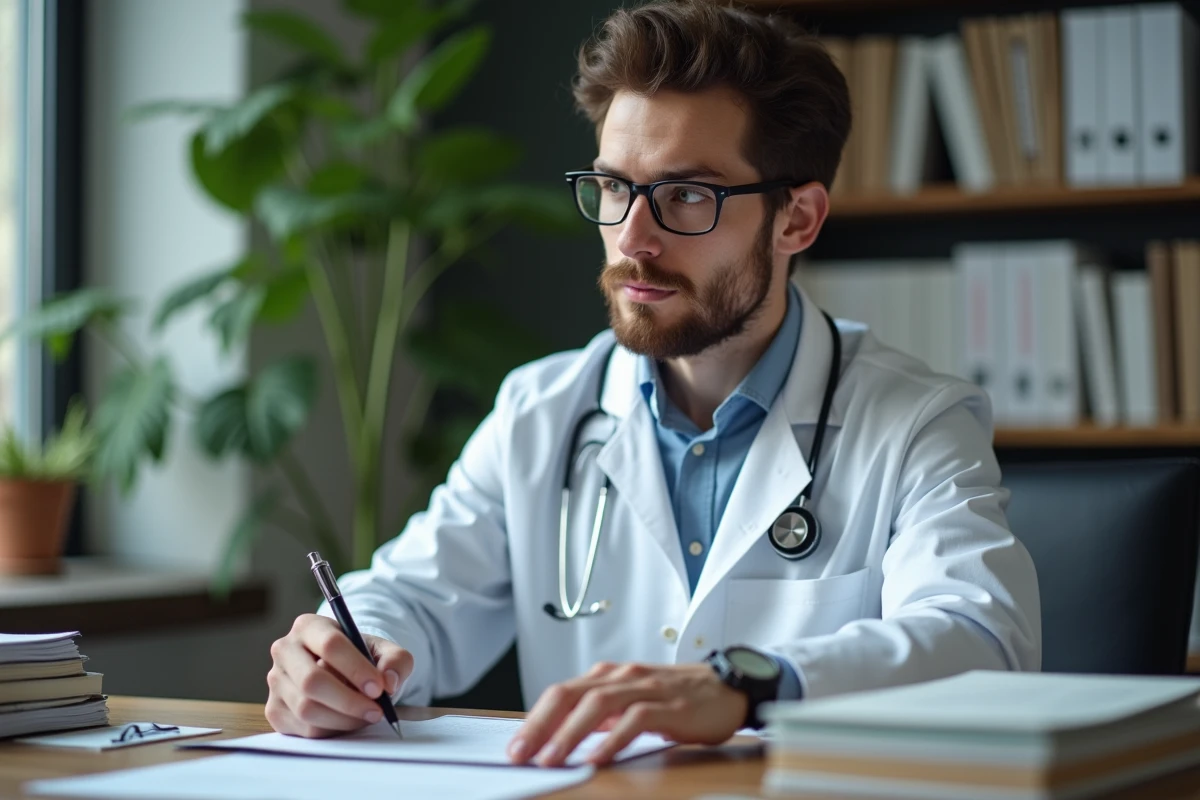 Jeune psychiatre &eacute;crivant lors d