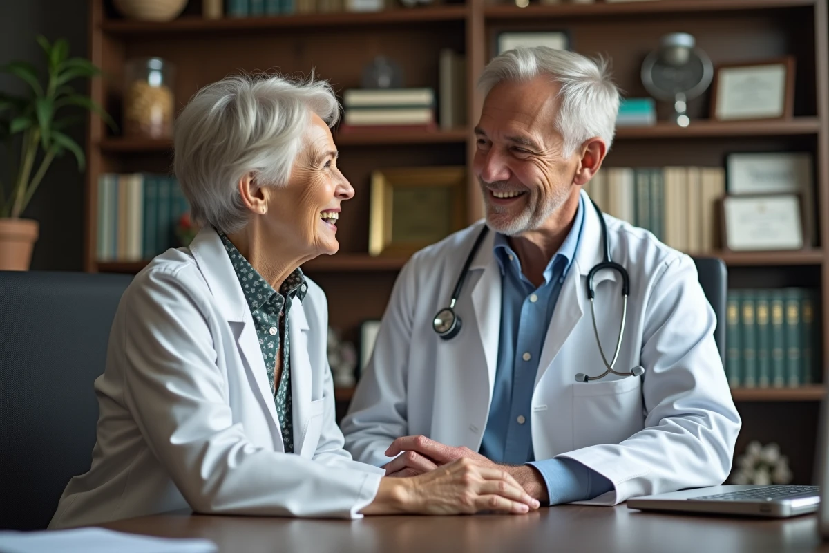 Rheumatologue discutant avec une patiente âgée dans son bureau